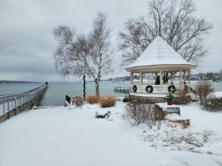 winter in the park gazebo