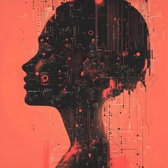 AI, Circuitry, Female Silhouette, Technology, Abstract
