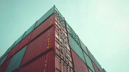 Stacked Shipping Containers Under a Clear Sky