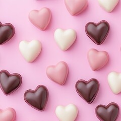 Obraz premium Heart shaped chocolates on pink background