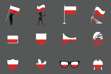 Flag of Poland Set, Original and simple Poland flag Bundle, vector illustration of Poland flag Collection
