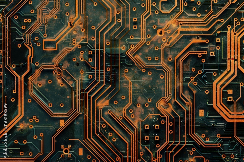 Poster colorful arrangement of electronic circuit boards displaying intricate designs and textures