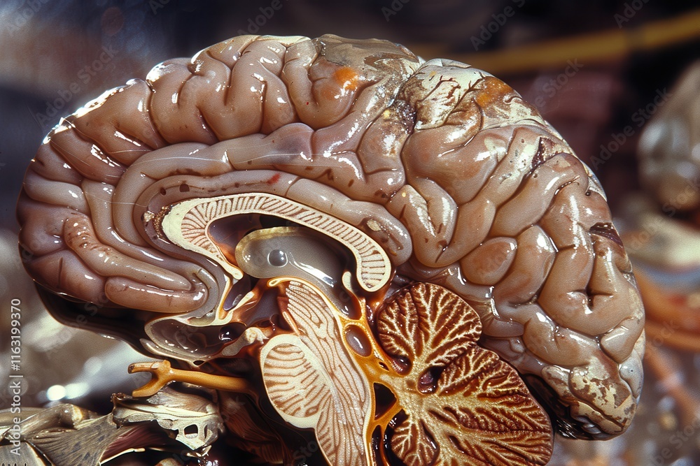 Aufkleber detailed view of human brain anatomy showcasing cerebral structures and neural pathways in a scienti