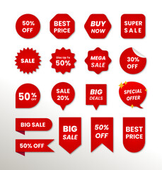 Set of red promo labels. Price tags collection