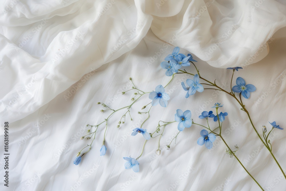 Aufkleber delicate blue flowers arranged on soft white fabric create a serene and tranquil setting ideal for f