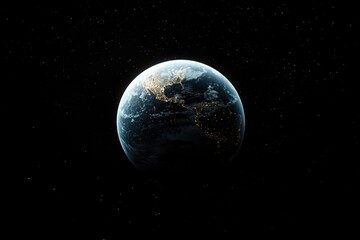 Naklejka premium Earth at Night City Lights Sparkle Against Dark Space