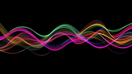 Abstract Colorful Waves Flowing Across Black Background