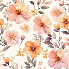 Sweet flower watercolor seamless pattern, soft pastel colors