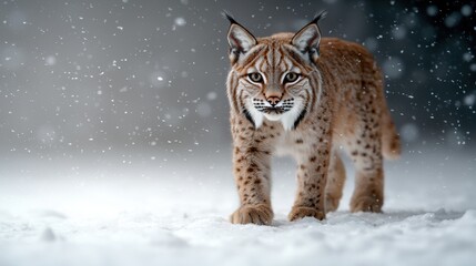 Obraz premium Majestic lynx walking through snowy winter landscape