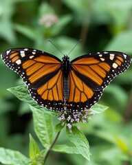 Naklejka premium Closeup of a monarch butterfly perched on a purple flower