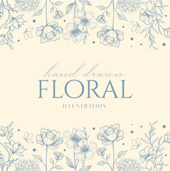 Elegance Wedding drawn mono-line floral botanical flower pattern background design