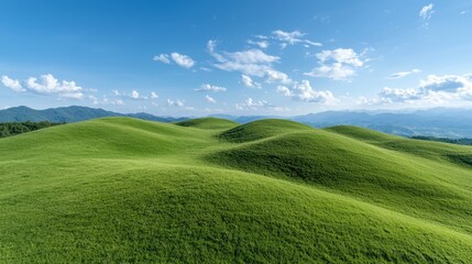 Fototapeta premium Rolling green hills under a bright blue sky