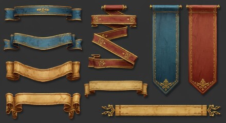 Elegant decorative banners and ribbons set with vintage designs