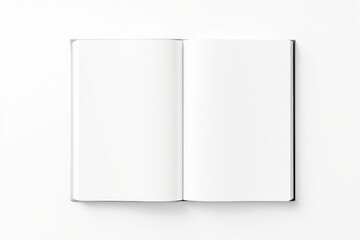 Open blank book with white pages and a hardcover lying on a white background, ideal for showcasing designs, templates, and creative concepts. Ai generative