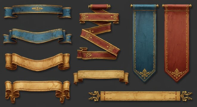 Elegant decorative banners and ribbons set with vintage designs