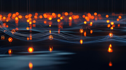 A creative, interactive timeline featuring glowing, dynamic nodes representing key milestones, displayed on a high-tech reflective background, ideal for engaging presentations of project data.