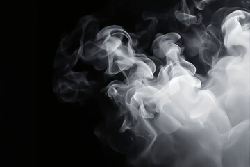 Fototapeta premium Abstract white smoke swirls form intricate patterns against a dark background, creating a mysterious and ethereal atmospheric concept. Ai generative