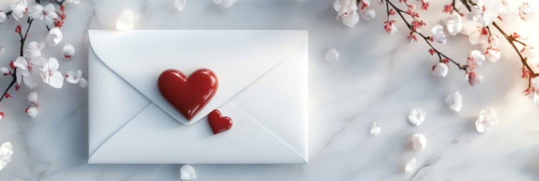 Enchanting 3D Love Letter Envelope with Heart Seals and Floral Decorations on White Background for Romantic Messages and Valentine's Day Concepts