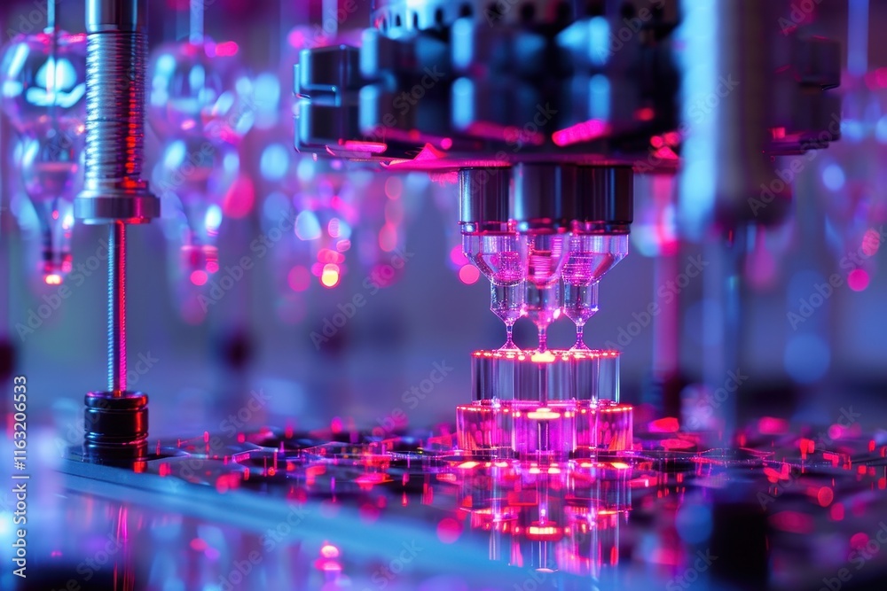 Poster advanced laboratory equipment conducting precision experiments with vibrant light effects in a high-