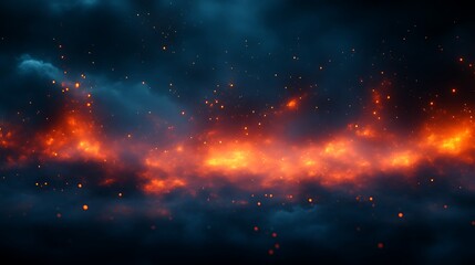 Fiery Embers and Smoke Rise in Dark Night Sky