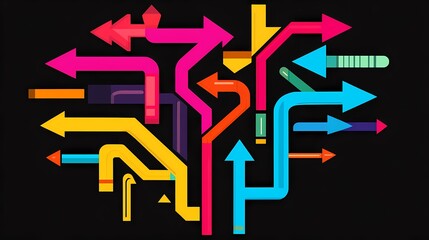 Simple and elegant illustration of colorful arrows moving in different directions, representing the flow of ideas