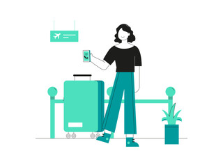 Immigrants are at the arrival airport. Migration illustration. Flat vector illustration