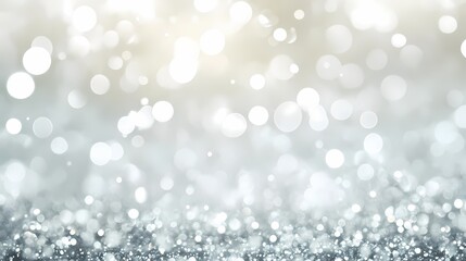 White bokeh background with white lights, blurred light gray and silver pastel colors for wedding or party design