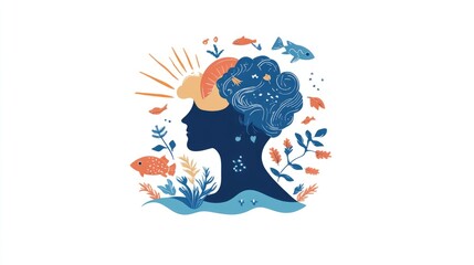 A stylized silhouette of a person with elements of nature and the ocean, symbolizing creativity.