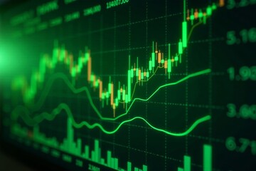 High-tech green screen with financial data and charts, high tech, financial market