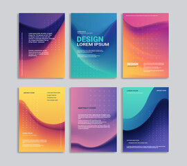 Brochure Template with Abstract Gradient Cover for advertising and company branding. Smooth color transitions with wave patterns and dotted overlays. A4 format for magazines posters and marketing