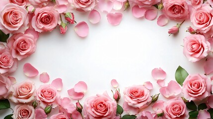 A minimalist arrangement of pink roses ideal for wedding invitations, Valentine's Day, or Mother's Day, evoking romance, beauty, and tranquility.