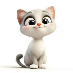 Adorable Grey Kitten Sitting Cutely Against White Background