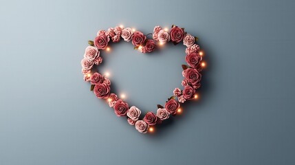 Obraz premium Passionate evening heart-shaped rose wreath in fairy lights