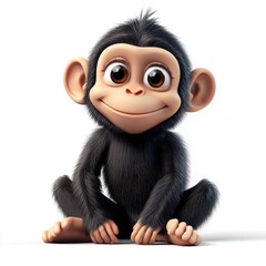 Adorable Cartoon Chimpanzee Sitting Happily