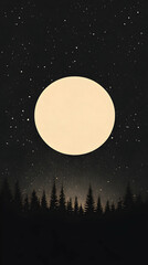 Fototapeta premium Night Sky, Full Moon over Silhouetted Forest