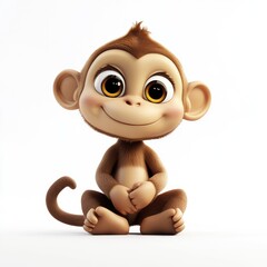 Fototapeta premium Adorable Baby Monkey Sitting Against White Background