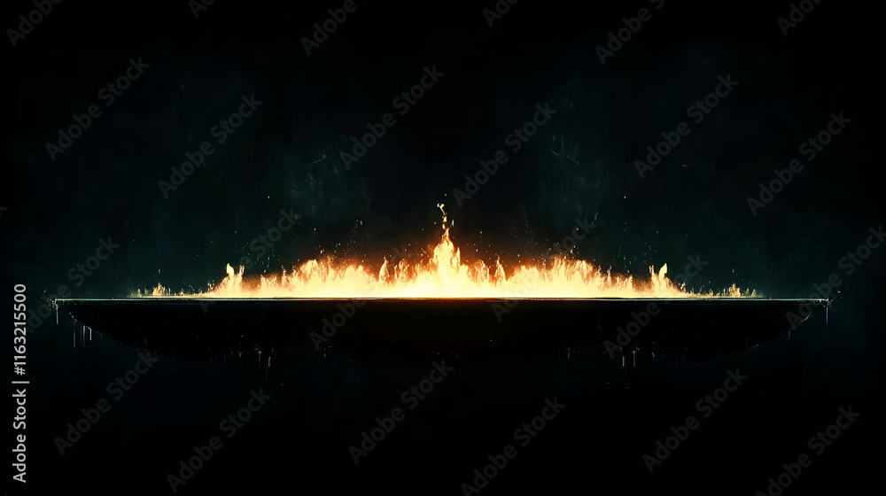 Wall mural Fiery Inferno on Dark Surface, Embers Dance Vividly, Illuminating the Night with Burning Passion and Intense Heat.