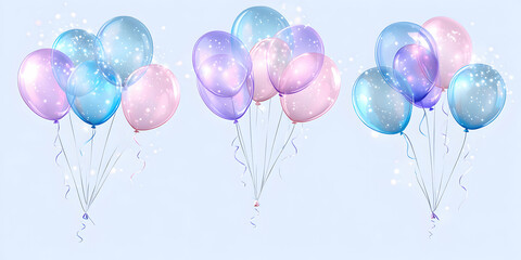 Obraz premium Pastel Balloons Float Upward, Sparkling Brightly. Festive celebration with pastel-colored balloons ascending, creating a joyful atmosphere.