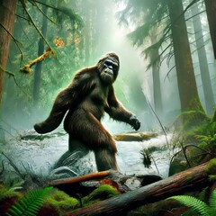 Bigfoot Large hairy hominid walks upright lives in forests of No