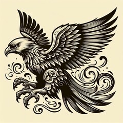 Birds of Prey Stylized falcon or eagle with vintage detailing