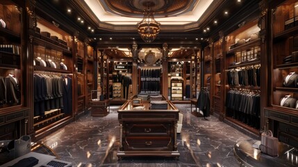Obraz premium Luxury shop interior featuring elegant men's Clothing and accessories, AI generated images