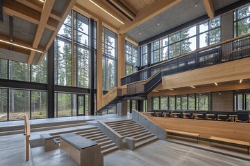 Fototapeta premium Modern Architecture in Nature-Inspired Space