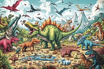 Obraz premium Illustration depicting dinosaur species from ancient times
