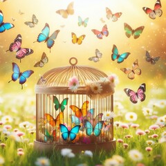 Butterfly Release A group of colorful butterflies flying out of