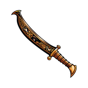 Highly detailed image of an ancient Egyptian khopesh sword, showcasing its curved blade, hilt, and any visible inscriptions or decorations.  Focus on intricate details.