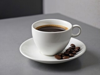 Fototapeta premium Overhead view of a cup of freshly brewed Café Colombiano served in a small white ceramic cup