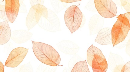 Delicate Skeletonized Leaves in Orange and Beige Hues