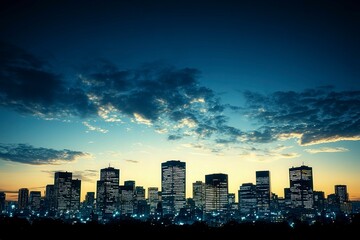 Fototapeta premium City Skyline at Dusk with Colorful Clouds