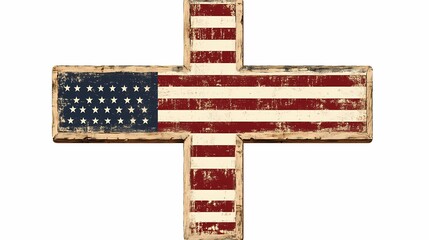 Vintage cross with American flag design clipart on a white background, creating a patriotic and nostalgic look