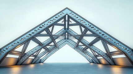 Fototapeta premium Modern metal framework. Intricate steel structure. Geometric design. Architectural marvel. Engineering, design. Industrial style. Modern tech. Strong support structure. Build of metal. Supports large